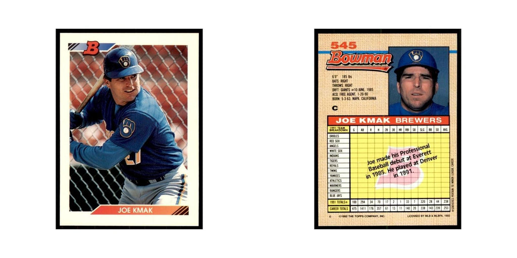 1992 Bowman Joe Kmak Baseball Cards #545