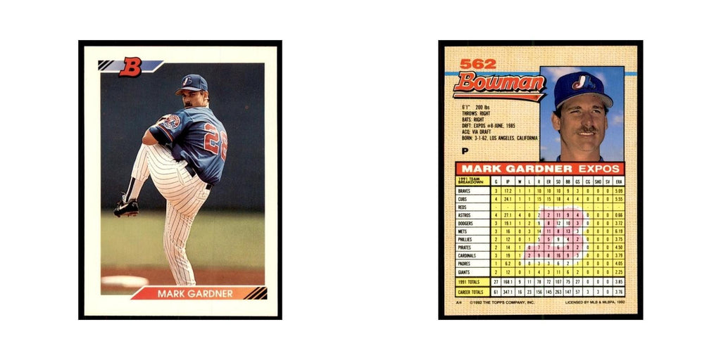1992 Bowman Mark Gardner Baseball Cards #562