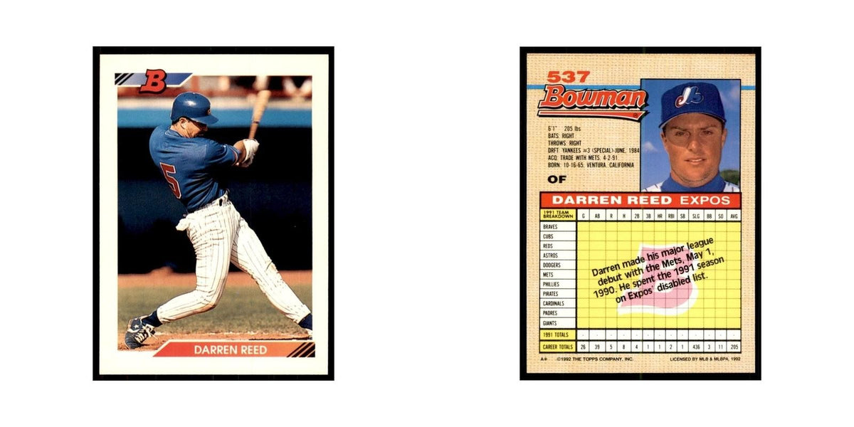 1992 Bowman Darren Reed Baseball Cards #537