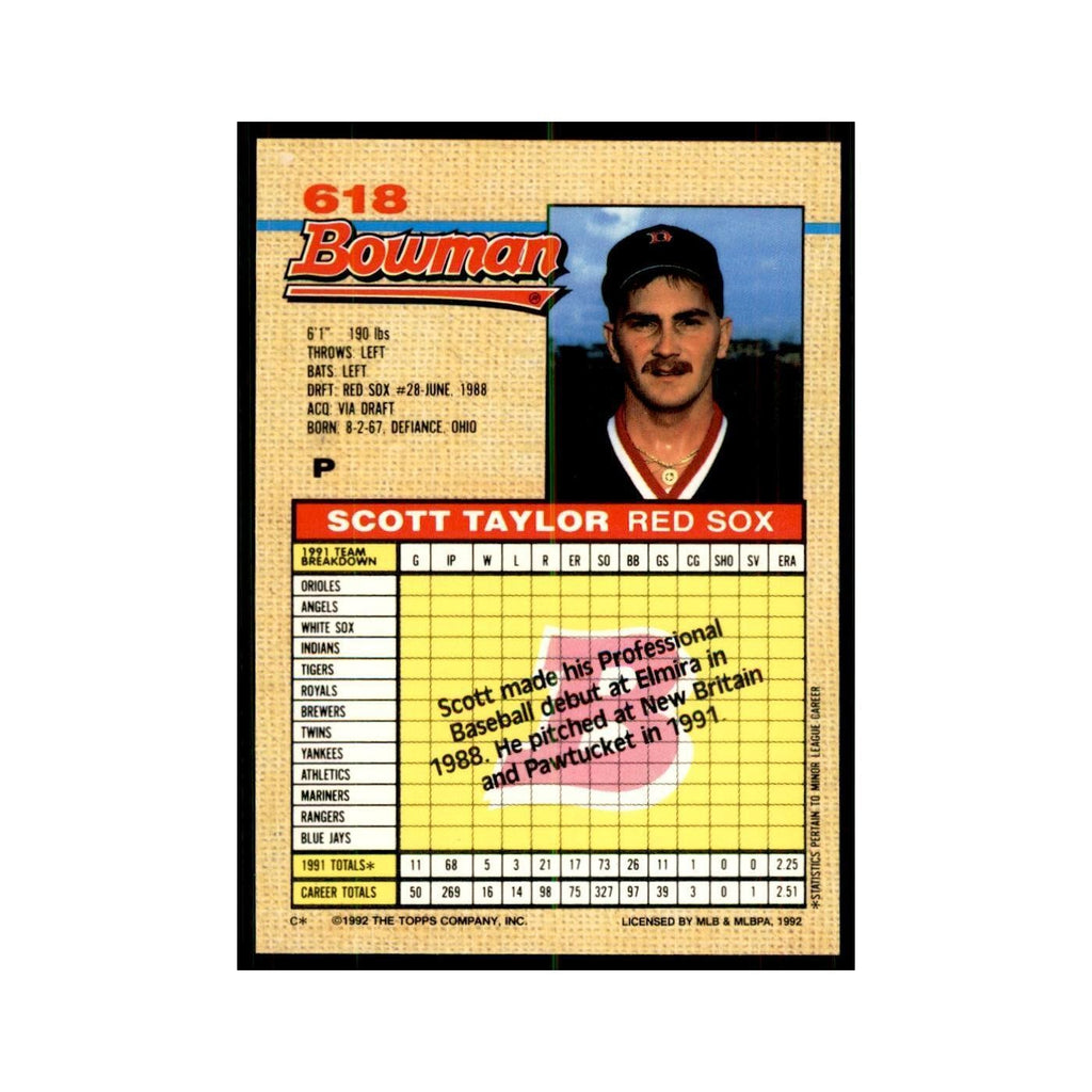 1992 Bowman Scott Taylor Baseball Cards #618