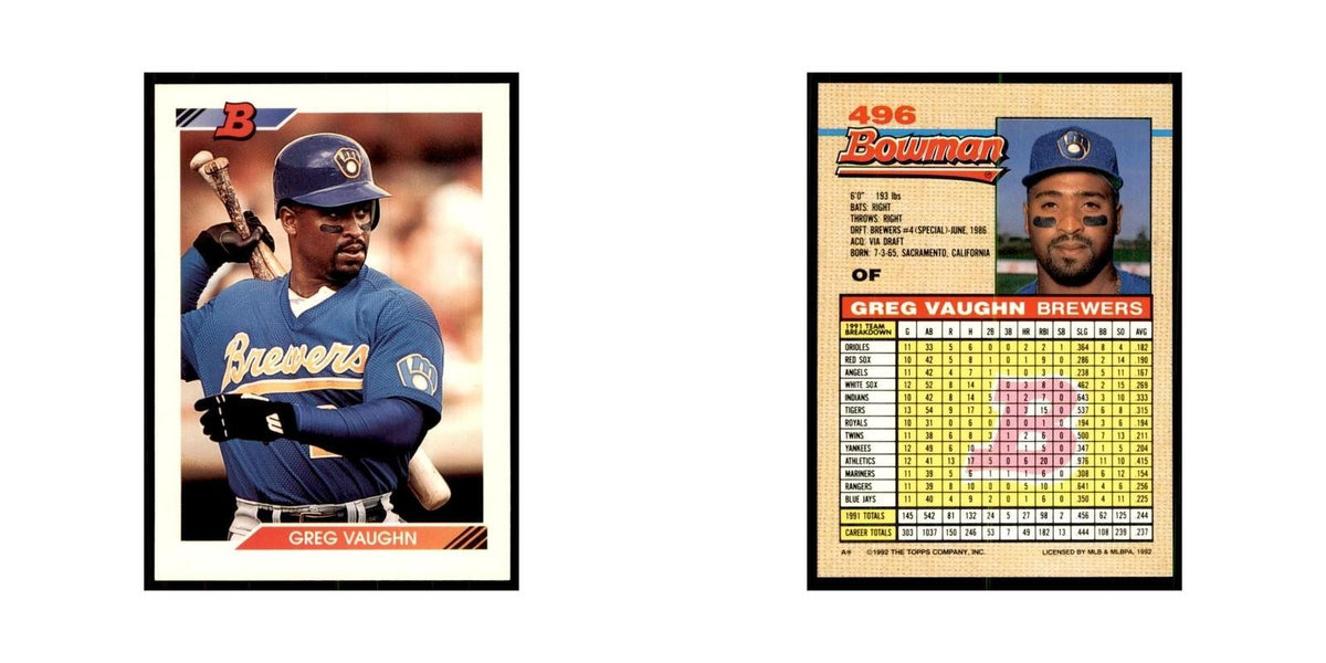1992 Bowman Greg Vaughn Baseball Cards #496