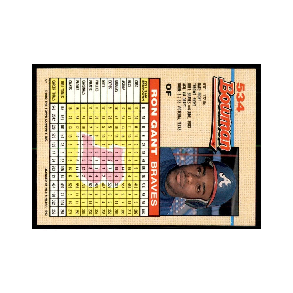 1992 Bowman Ron Gant Baseball Cards #534