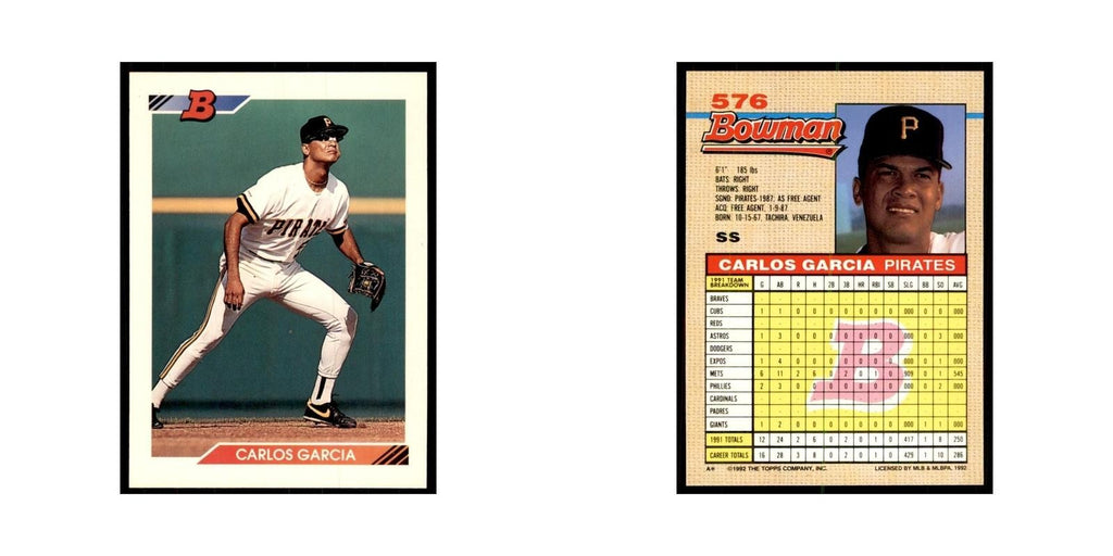 1992 Bowman Carlos Garcia Baseball Cards #576