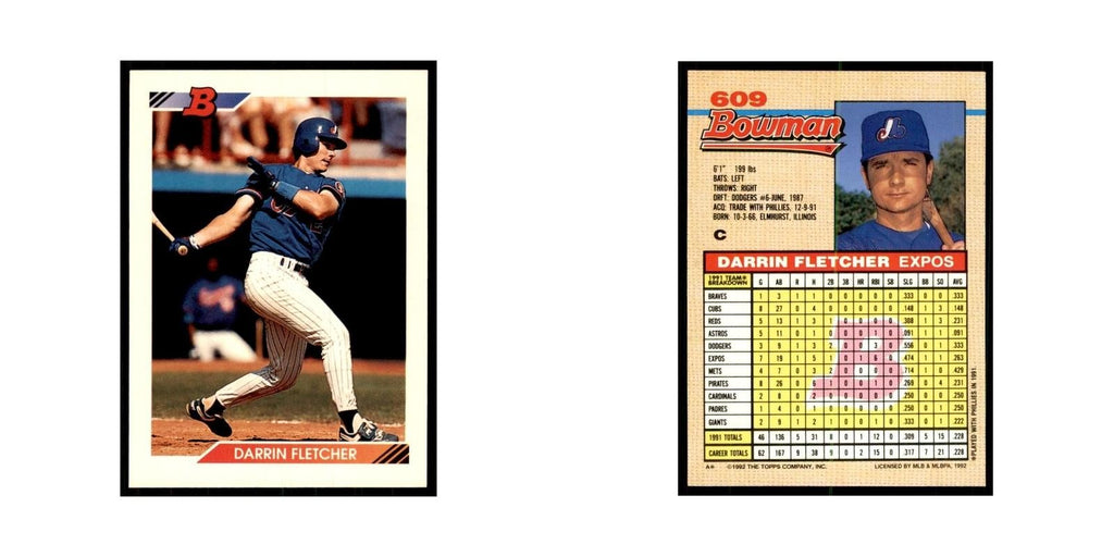 1992 Bowman Darrin Fletcher Baseball Cards #609