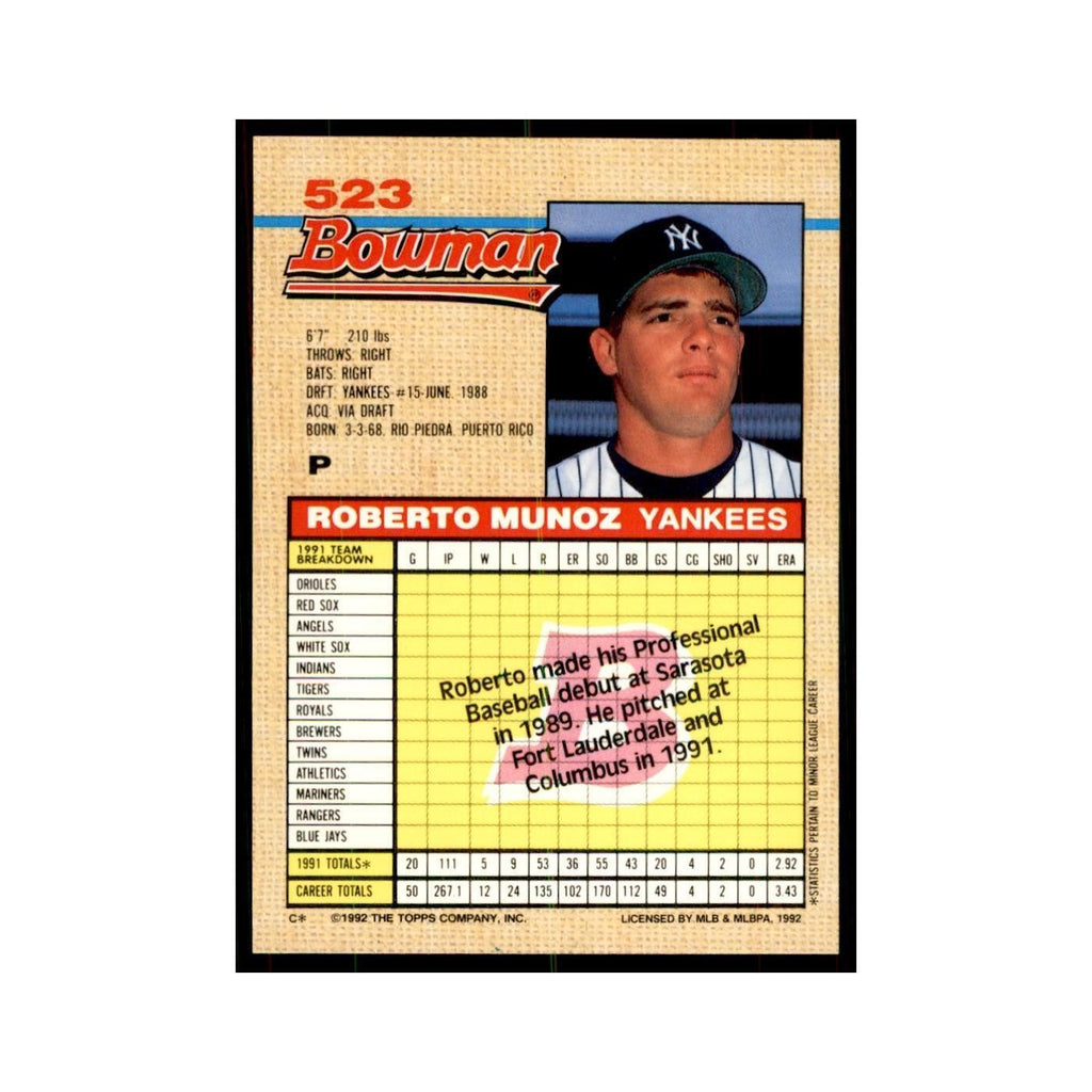 1992 Bowman Roberto Munoz Baseball Cards #523