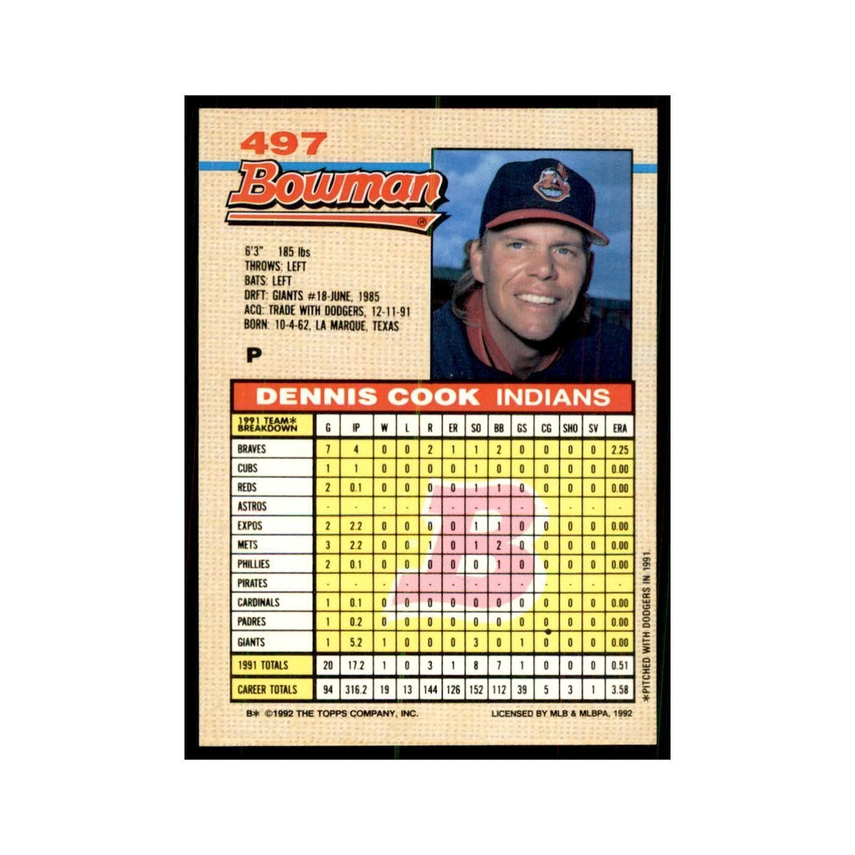 1992 Bowman Dennis Cook Baseball Cards #497