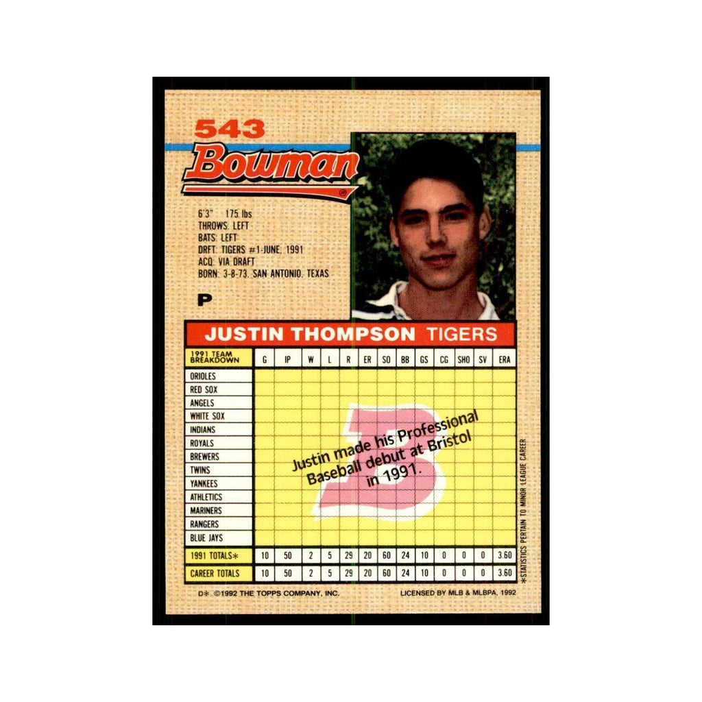 1992 Bowman Justin Thompson Baseball Cards #543