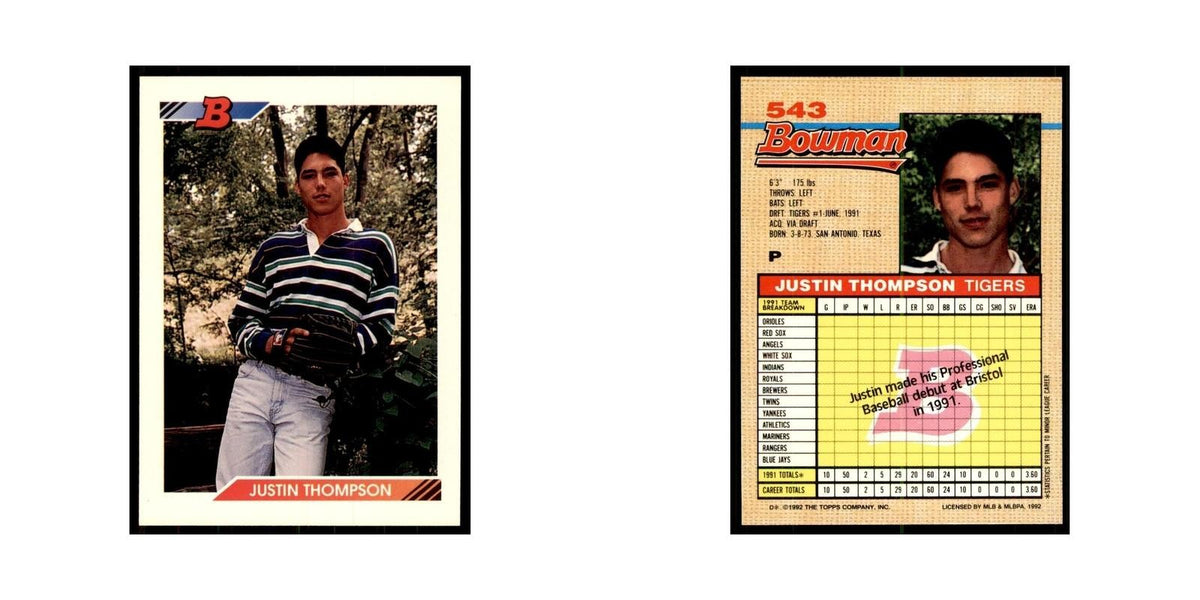1992 Bowman Justin Thompson Baseball Cards #543