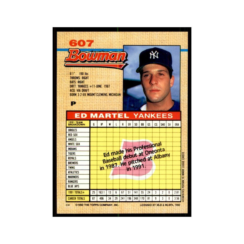 1992 Bowman Ed Martel Baseball Cards #607