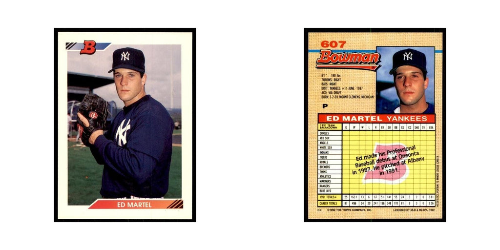 1992 Bowman Ed Martel Baseball Cards #607