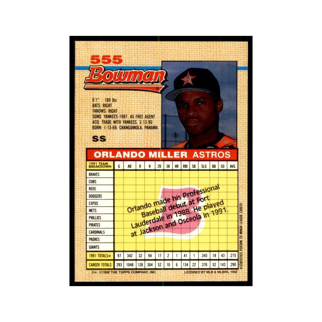 1992 Bowman Orlando Miller Baseball Cards #555