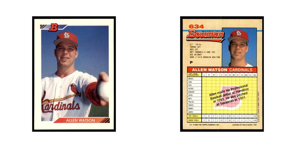 1992 Bowman Allen Watson Baseball Cards #634