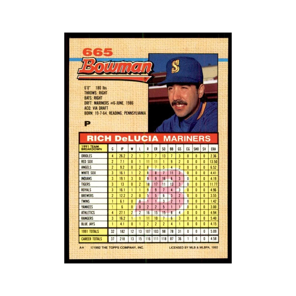 1992 Bowman Rich DeLucia Baseball Cards #665