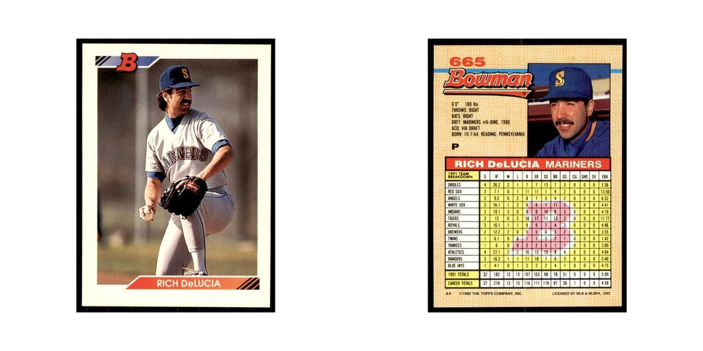 1992 Bowman Rich DeLucia Baseball Cards #665