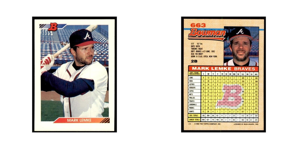 1992 Bowman Mark Lemke Baseball Cards #663