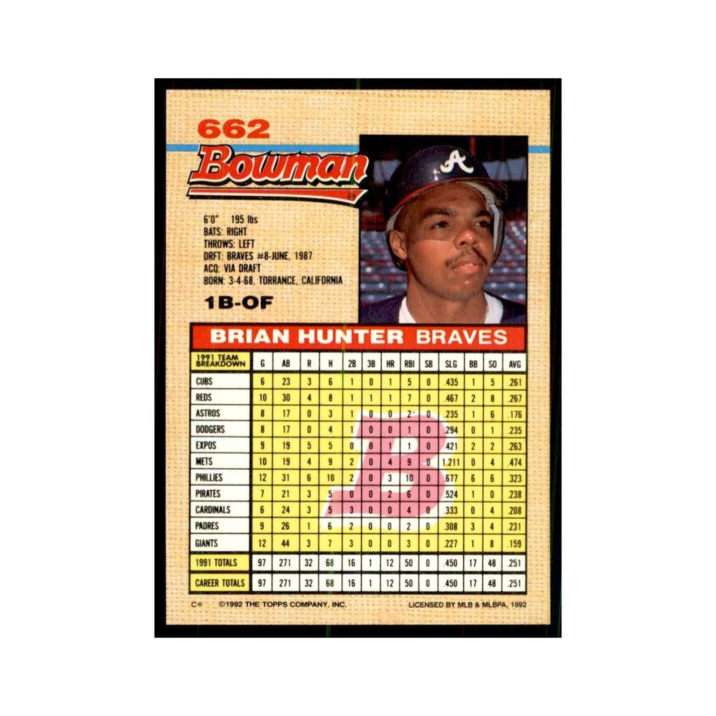1992 Bowman Brian Hunter Baseball Cards #662