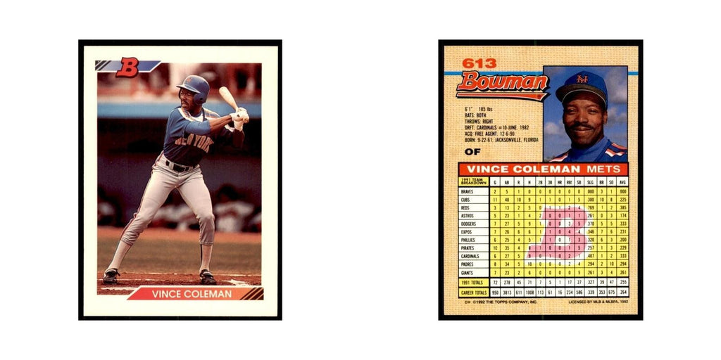 1992 Bowman Vince Coleman Baseball Cards #613