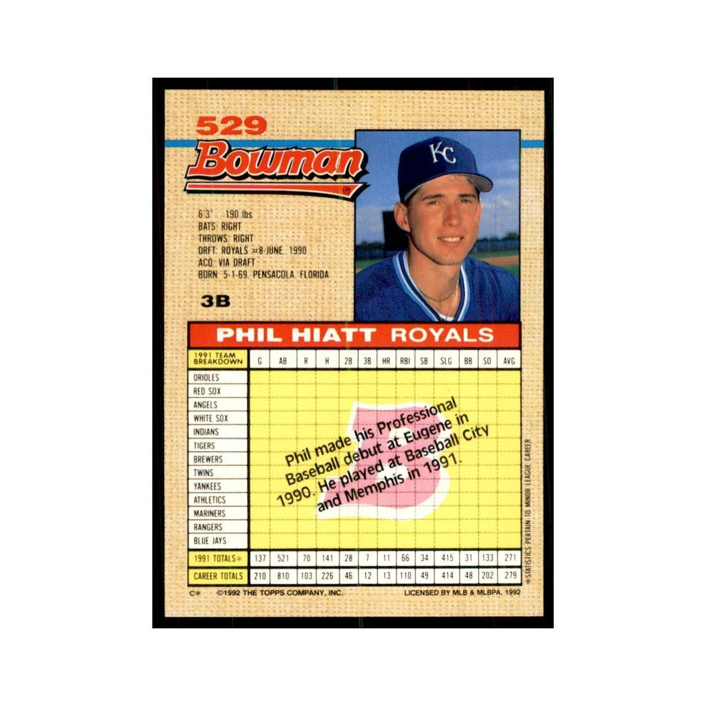 1992 Bowman Phil Hiatt Baseball Cards #529