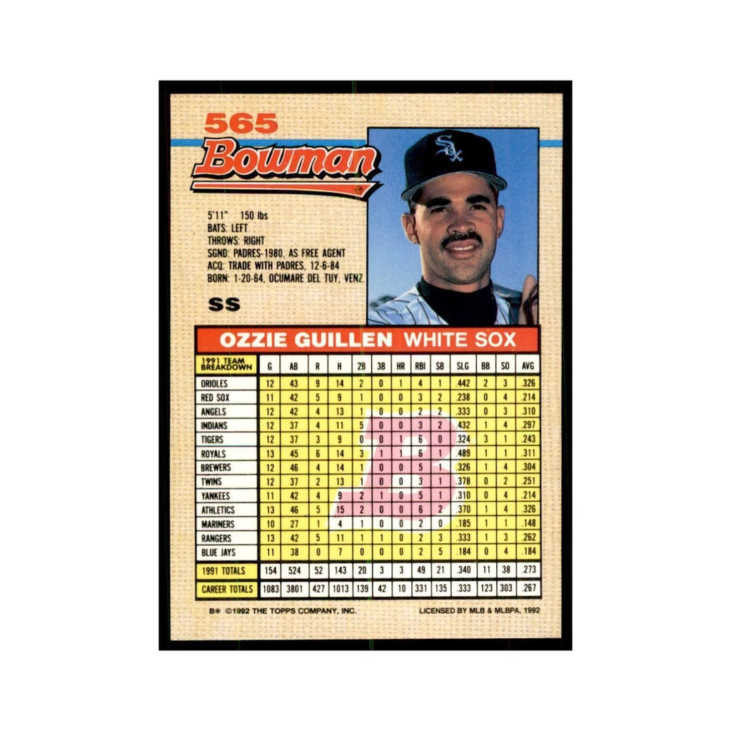 1992 Bowman Ozzie Guillen Baseball Cards #565