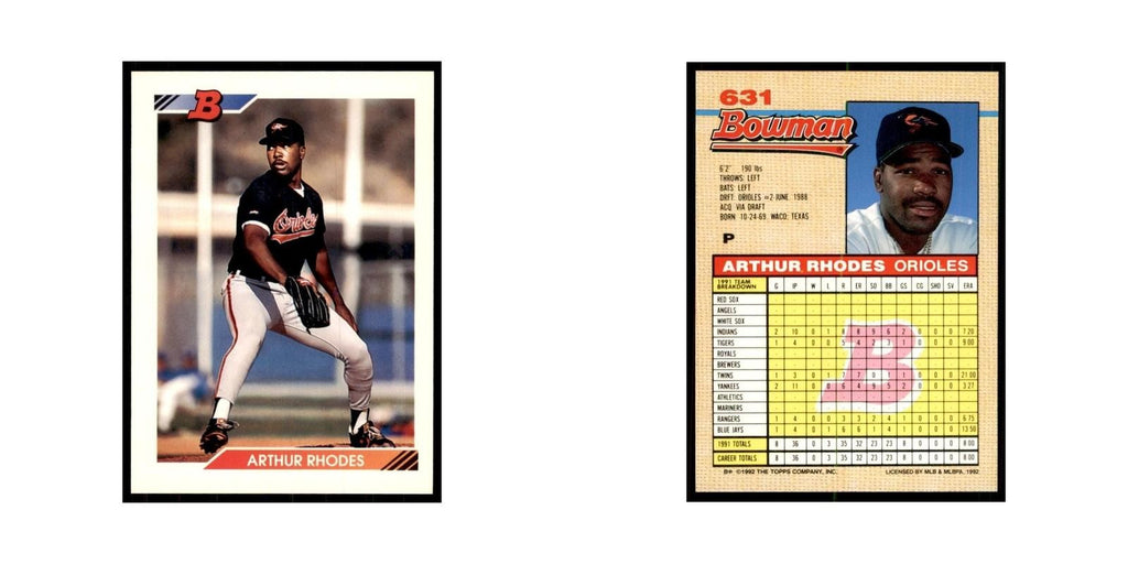 1992 Bowman Arthur Rhodes Baseball Cards #631