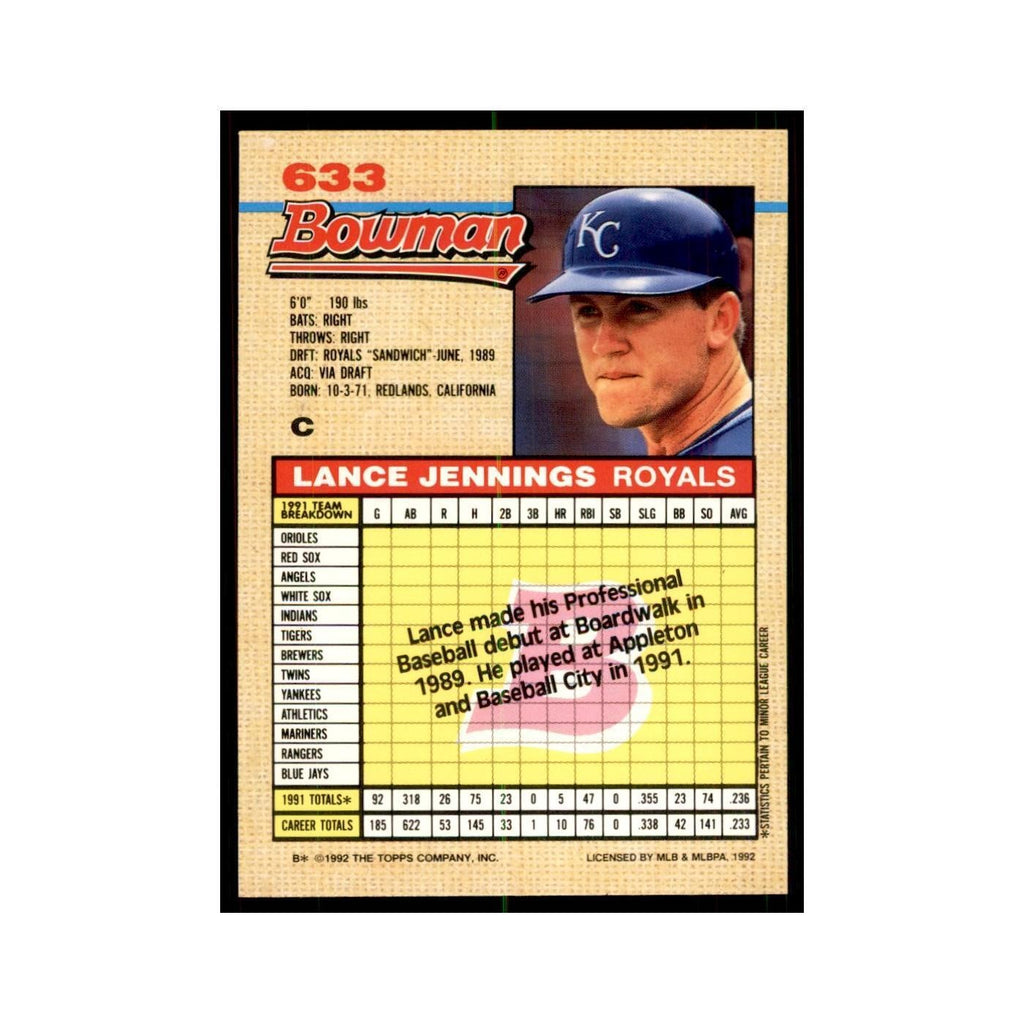 1992 Bowman Lance Jennings Baseball Cards #633