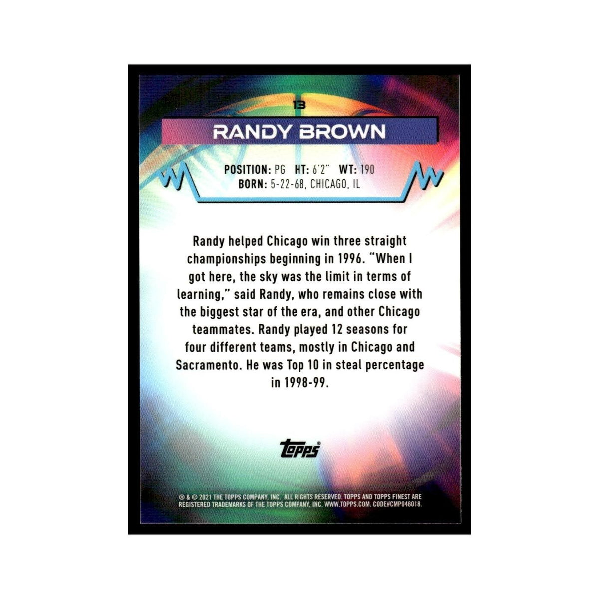 Randy Brown 2021 Topps Finest #13 Basketball Card NM
