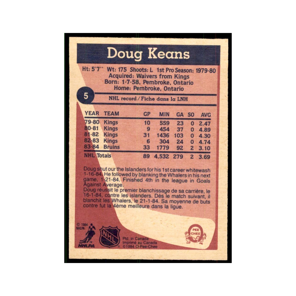 1984 O-Pee-Chee Doug Keans RC Boston Bruins #5