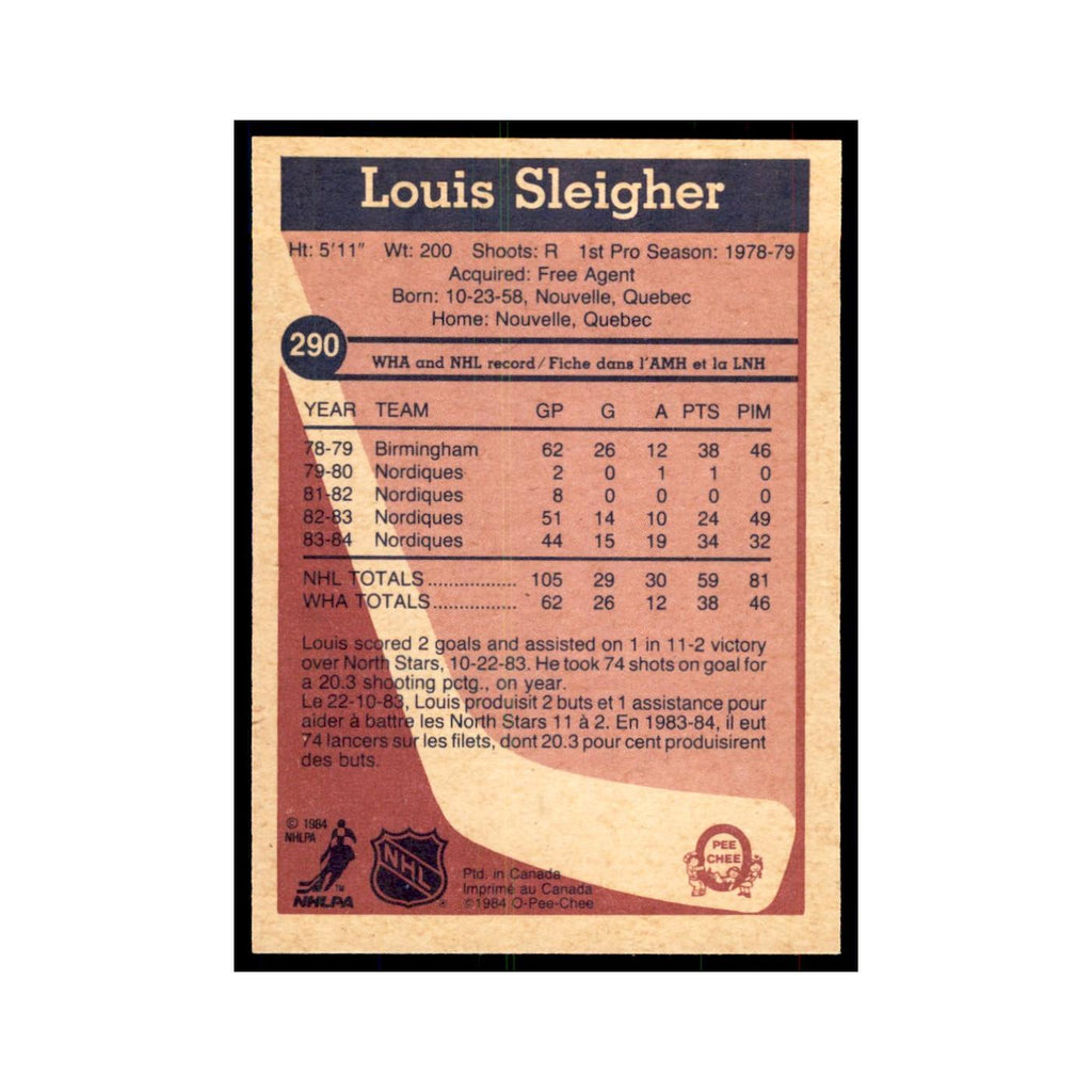 1984 O-Pee-Chee Louis Sleigher Boston Bruins #290