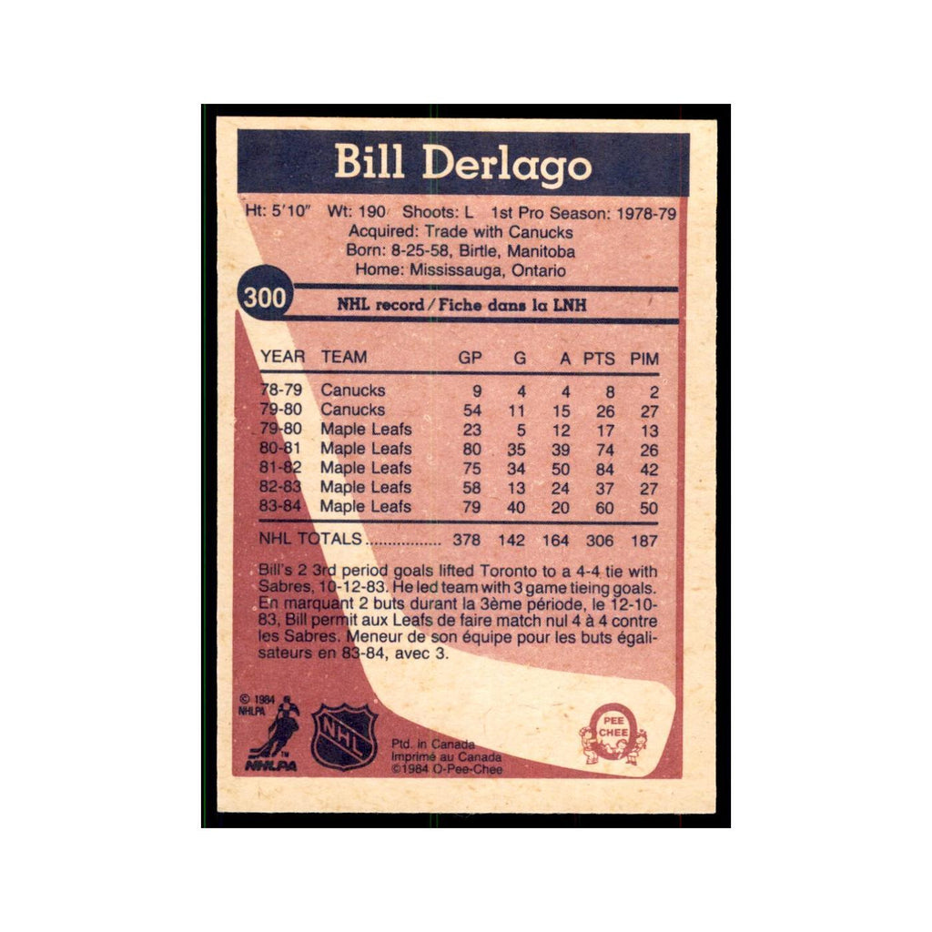 1984 O-Pee-Chee Bill Derlago Toronto Maple Leafs #300