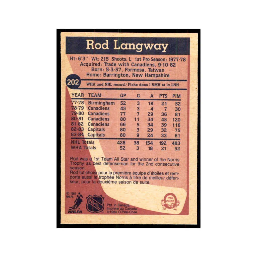 1984 O-Pee-Chee Rod Langway Washington Capitals #202