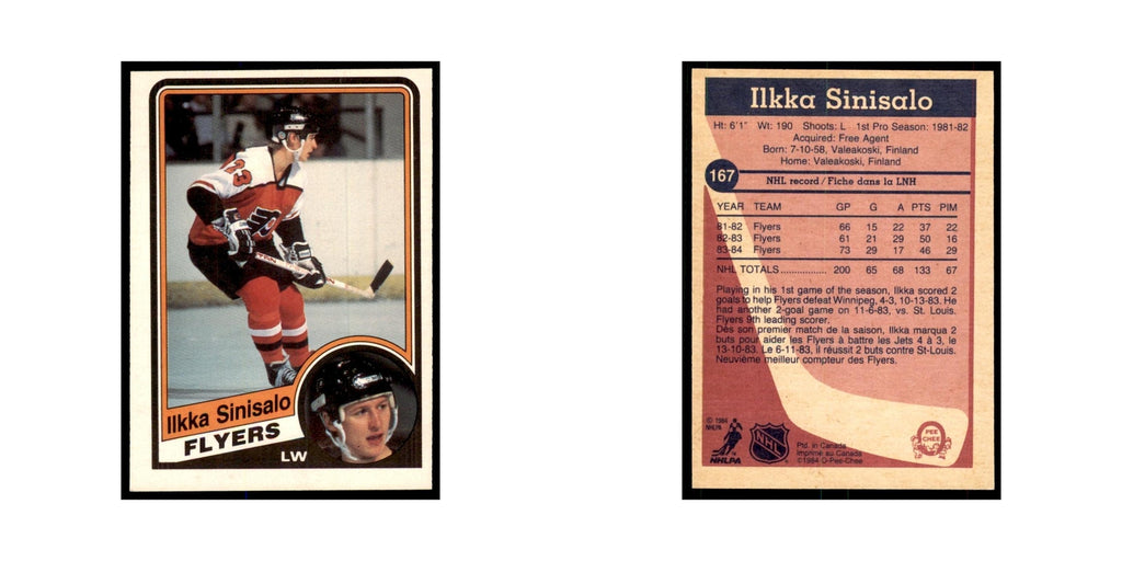1984 O-Pee-Chee Ilkka Sinisalo RC Philadelphia Flyers #167