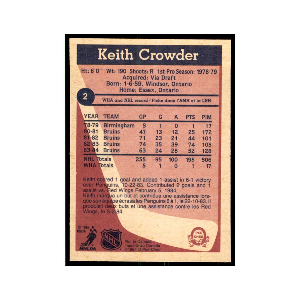 1984 O-Pee-Chee Keith Crowder Boston Bruins #2