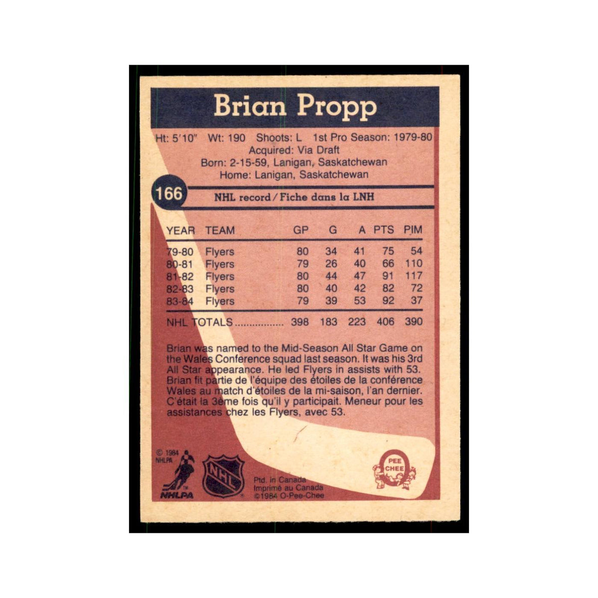 1984 O-Pee-Chee Brian Propp Philadelphia Flyers #166