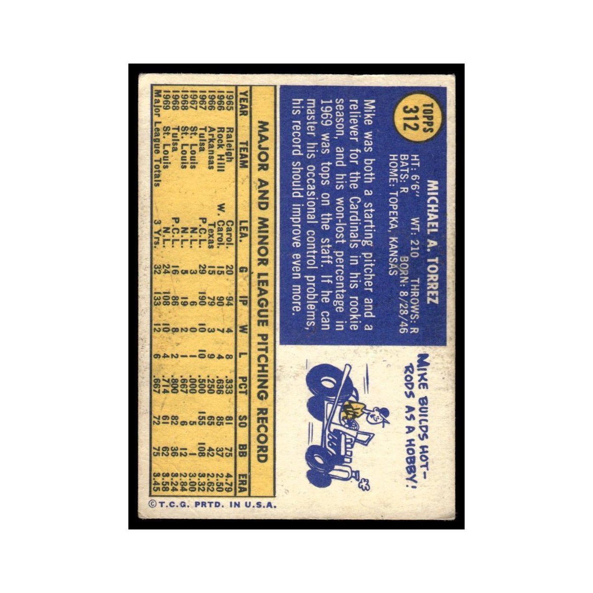1970 Topps (Damaged) Michael Torrez Cardinals #312