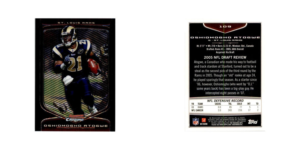 2009 Bowman Chrome Oshiomogho Atogwe Football Cards #109.0