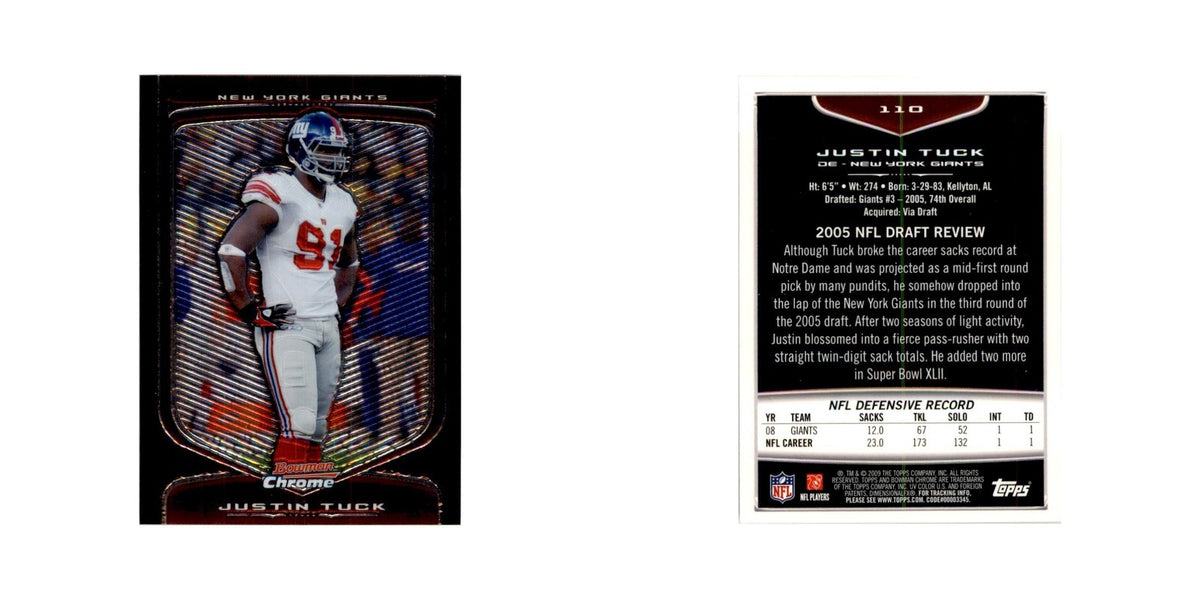 2009 Bowman Chrome Justin Tuck Football Cards #110.0