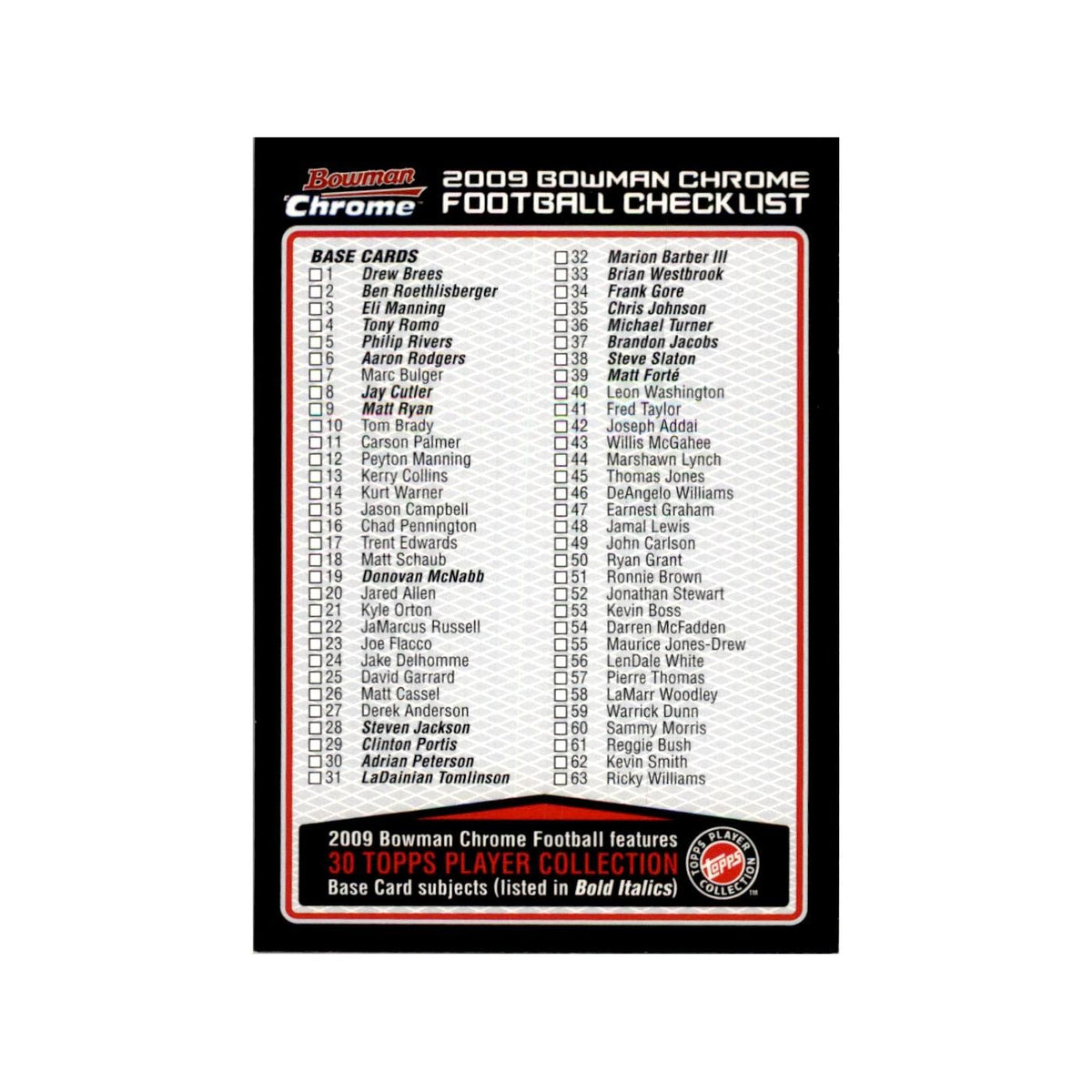 2009 Bowman Chrome Checklist Football Cards #nan