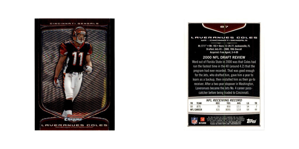 2009 Bowman Chrome Laveranues Coles Football Cards #87.0