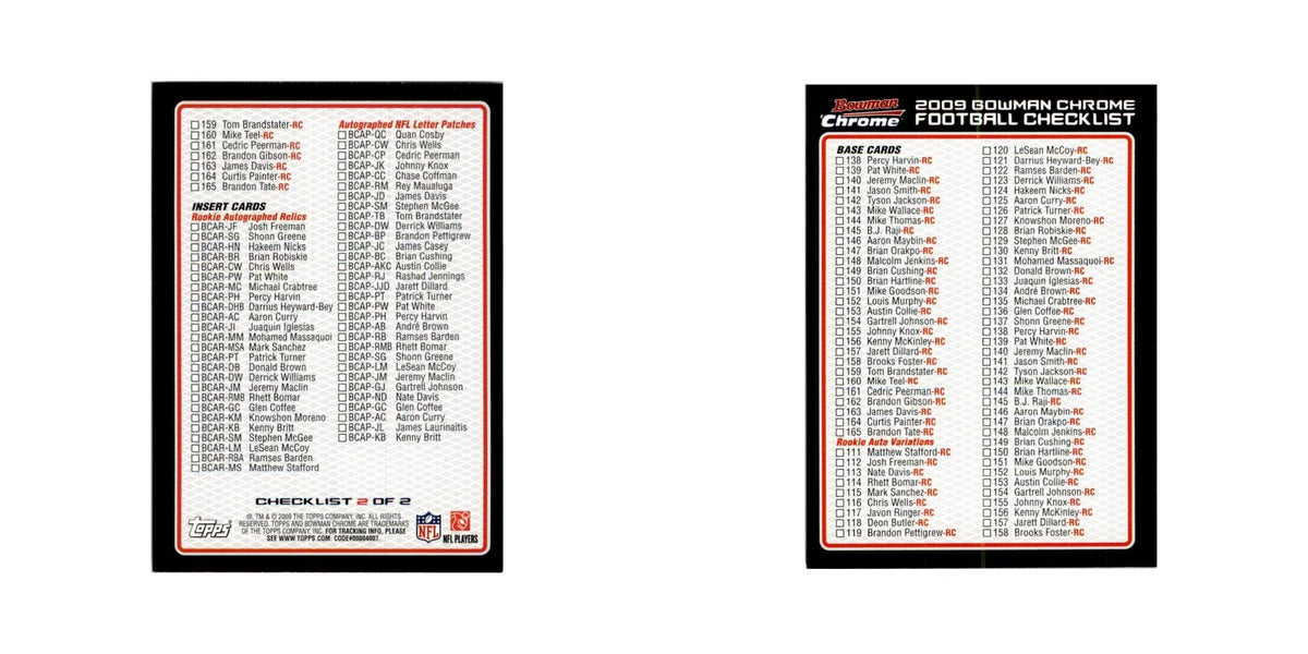 2009 Bowman Chrome Checklist Football Cards #nan