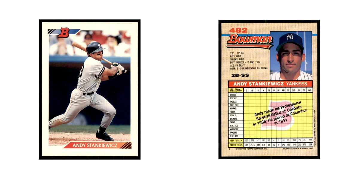 1992 Bowman Andy Stankiewicz Baseball Cards #482