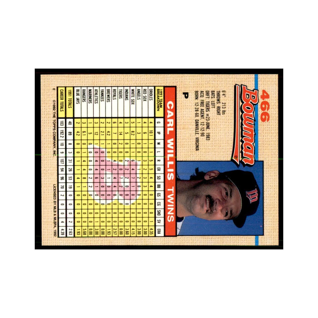 1992 Bowman Carl Willis Baseball Cards #466