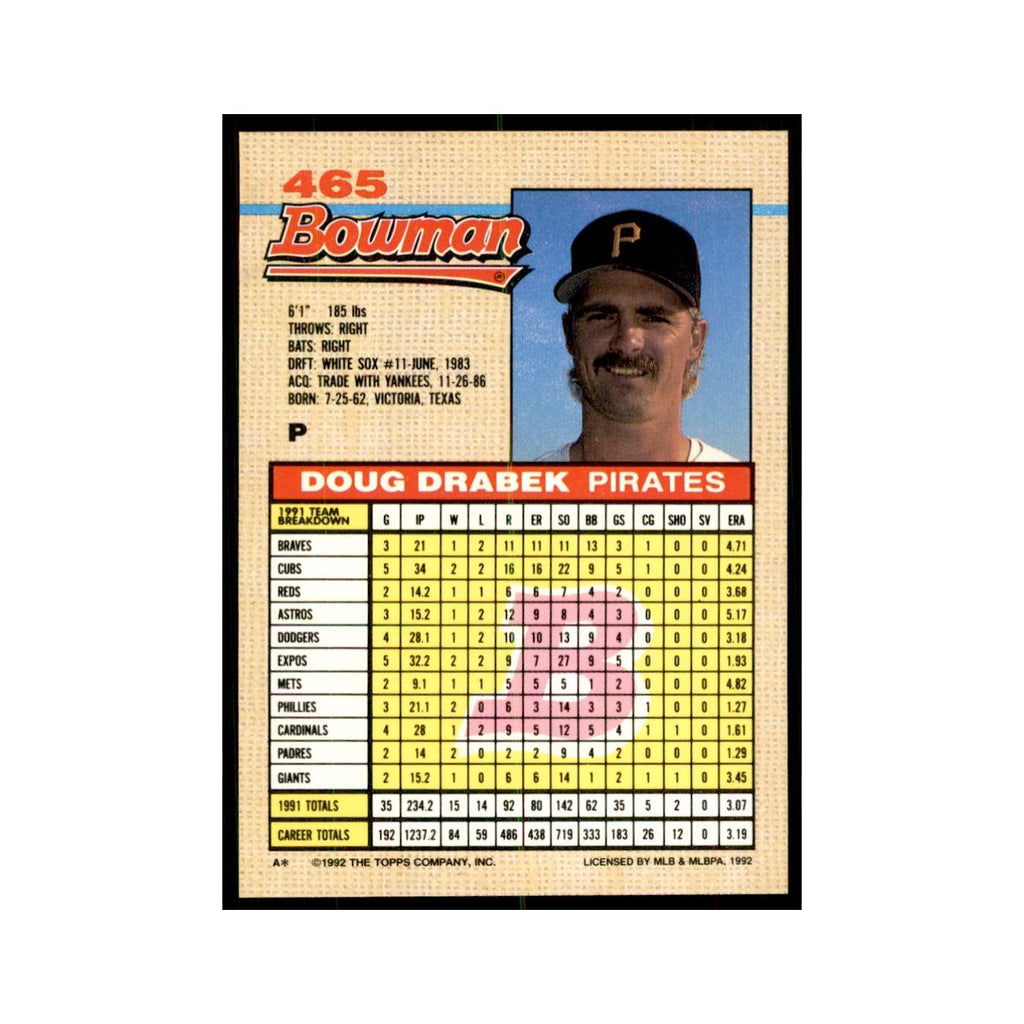 1992 Bowman Doug Drabek Baseball Cards #465