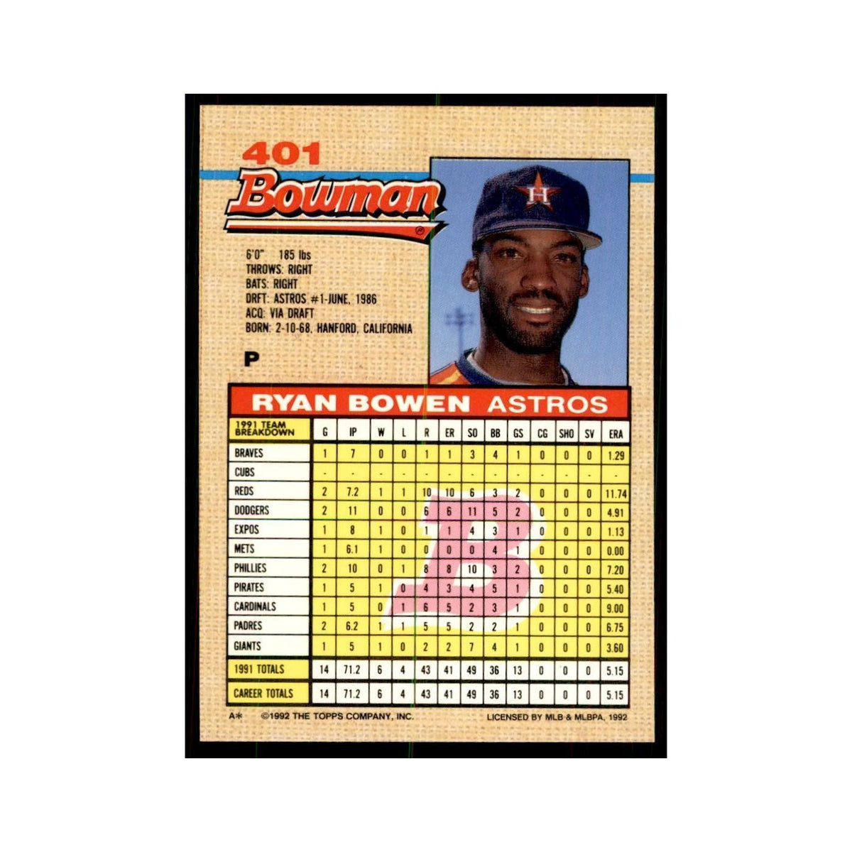 1992 Bowman Ryan Bowen Baseball Cards #401