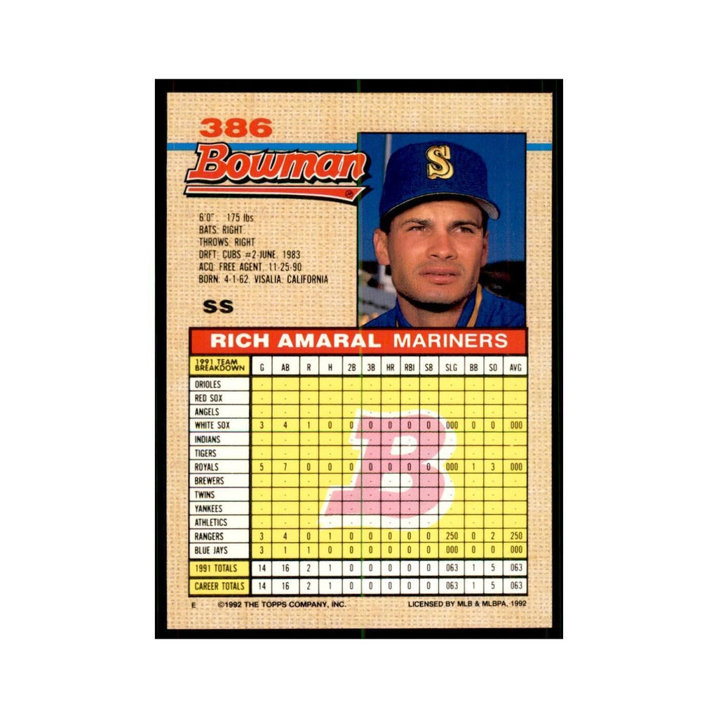1992 Bowman Rich Amaral Baseball Cards #386