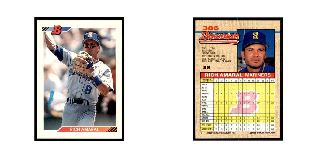1992 Bowman Rich Amaral Baseball Cards #386
