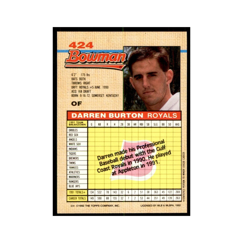 1992 Bowman Darren Burton Baseball Cards #424