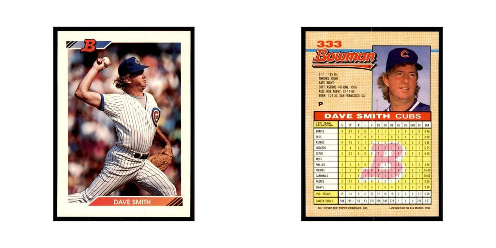 1992 Bowman Dave Smith Baseball Cards #333
