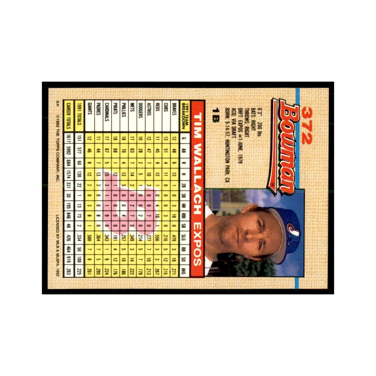 1992 Bowman Tim Wallach Baseball Cards #372