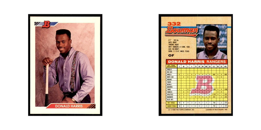 1992 Bowman Donald Harris Baseball Cards #332