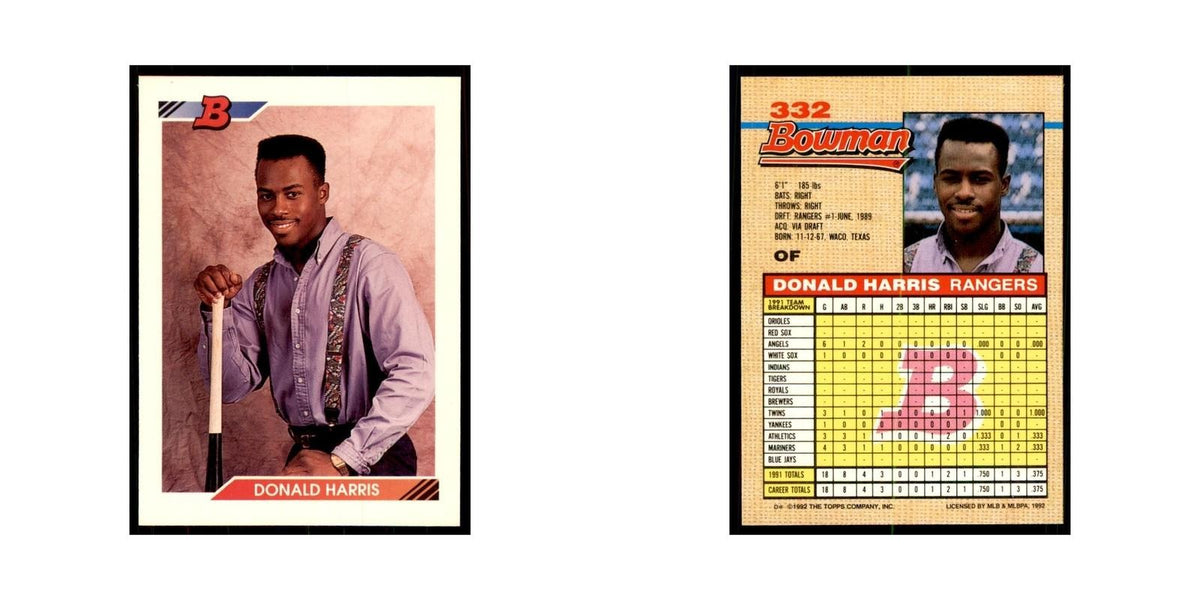1992 Bowman Donald Harris Baseball Cards #332